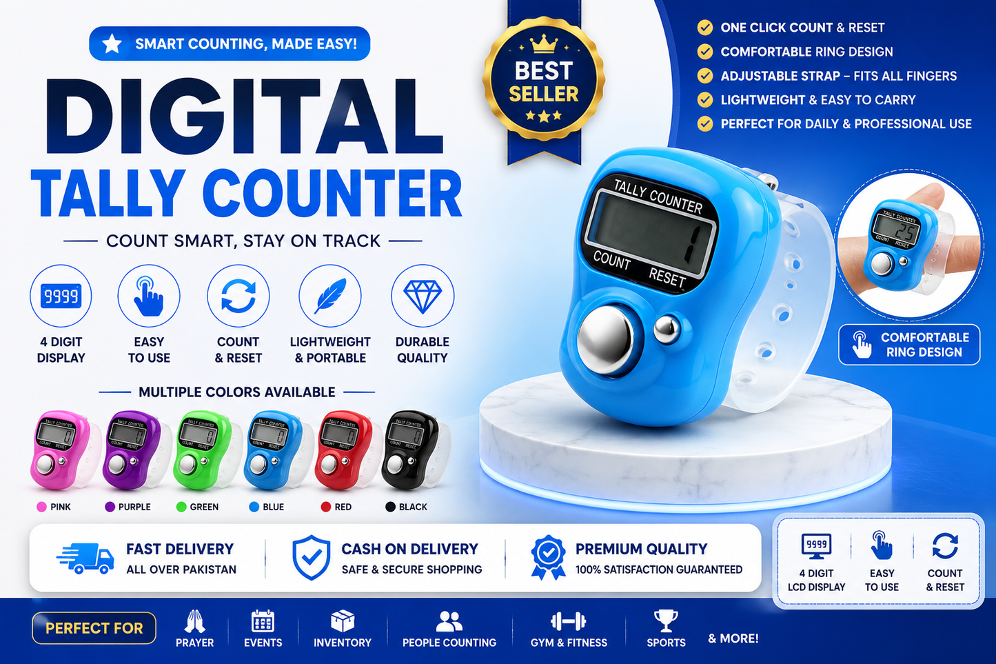 Premium Digital Finger Counter Ring – LCD Electronic Tally Counter