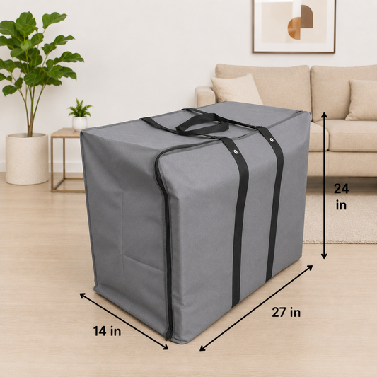 Extra Large Storage Bag – Heavy Duty Clothes, Blanket & Comforter Organizer | 27 × 24 × 14 Inch (Grey)